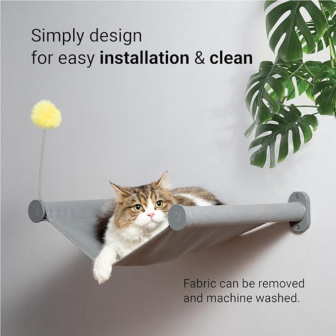 SVD.PET Wall Mounted Cat Hammock with Toy, Easy-to-insall Cat Wall Shelf with Soft Pad on This Premium Kitty Furniture, Modern Design. Easily Supports up to 40 lbs (Easy-Install, Dark Grey)