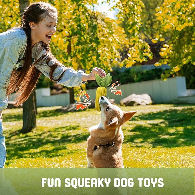 Dog Toys for Aggressive Chewers, Indestructible Tough Squeaky Corn Chew Toy for Large Medium Small Breed, Interactive Dog Toys to Keep Them Busy