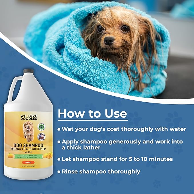 Dog Shampoo Half Gallon - Cleans, Conditions & Detangles, Goldendoodles, Poodles, & Doodle Shampoo - for Matted Pet Hair - Sensitive Skin Wash for Puppies - Made in The USA, 64OZ (Mango)