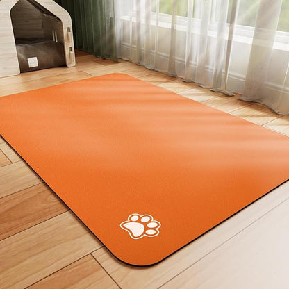 Dog Food Mat - Absorbent Cat Mat for Food and Water, No Stains Pet Feeding Bowl Mat, Easy to Clean Pet Placemats, Quick Dry Dog Water Dispenser Mat for Messy Drinkers | Paw Orange 18"x 28"