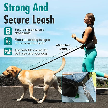 Hands Free Dog Leash with Dog Treat Pouch - Stylish & Trendy Waist Leash for Dog Walking - Wear on Waist or Crossbody - Durable & Detachable - Shock Absorbing - Waste Bag Dispenser - Walk or Run