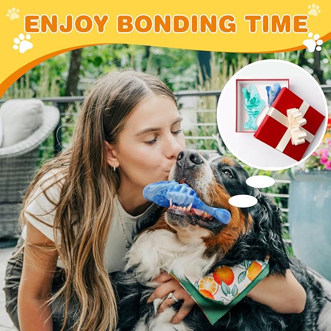 Tough Dog Toys for Aggressive Chewers 2 Pack, Indestructible Dog Toys to Keep Them Busy, Beef Flavor, Nylon Dog Chew Toys for Small, Medium and Large Dogs, Blue & Green