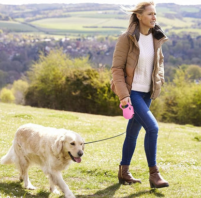 Retractable Dog Leash, 16ft Dog for Small Dogs up to 77lbs, Non-Slip Handle - Pink