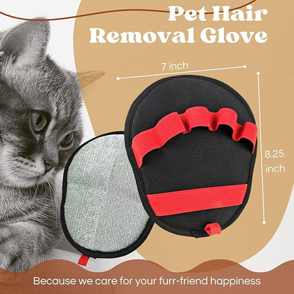 Pet Hair Removal Glove 3-in-1 Set,Electrostatic Pet Hair Removal Glove For Cat Couch Carpet Furniture Grooming,Magic Brush Pet Hair Remover With One-Click Self-Cleaning, Flea Comb For Cats Dogs