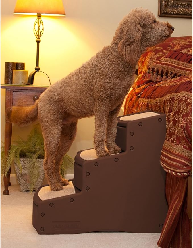 Pet Gear Easy Step III Extra Wide Pet Stairs, 3 Step for Dogs/Cats up to 200 pounds, Removable/Washable Carpet, Easy Assembly (No Tools Required) Espresso