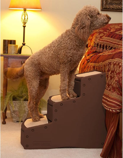 Pet Gear Easy Step III Extra Wide Pet Stairs, 3 Step for Dogs/Cats up to 200 pounds, Removable/Washable Carpet, Easy Assembly (No Tools Required) Espresso