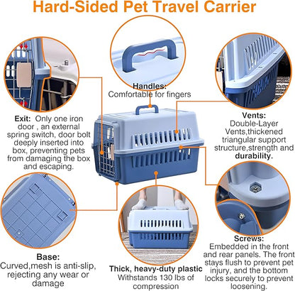 Pets Carrier,Kennel,19in,Long,Hard-Sided,for Cat up to 14lb,Suit for Airline/Road Travel (Blue, Small)