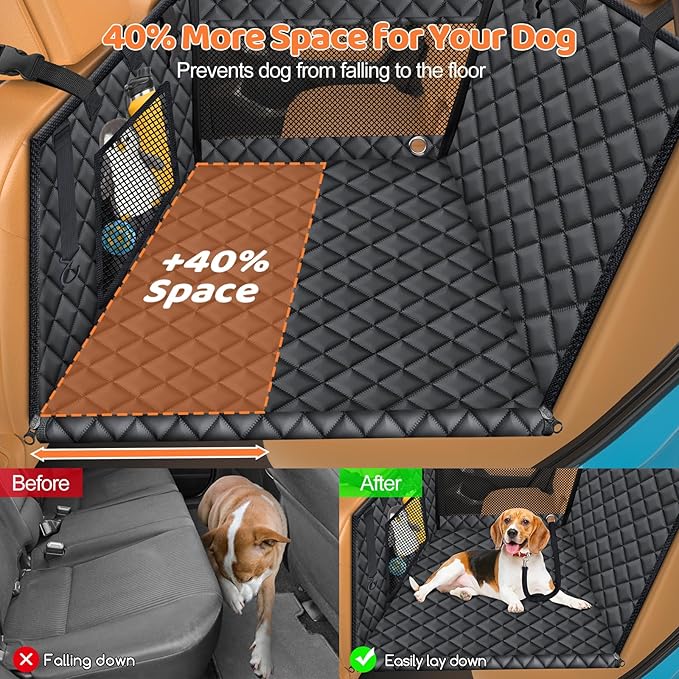 URPOWER Hard Bottom Dog Car Seat for Large Medium Dogs, Dog Back Seat Extender with 3-Sided Hard Boards, Waterproof Pet Backseat Cover Dogs Hammock for Large Cars, Trucks and SUVs, Holds up to 200 lbs