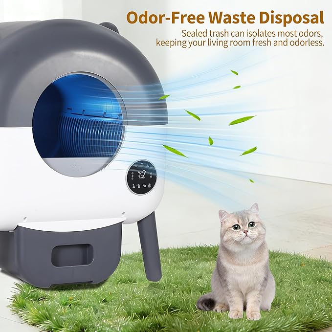 Self-Cleaning Cat Litter Box, 76L Large Capacity Automatic Litter Box for Multiple Cats, App-Controlled, Quiet & Odor-Free, Smart Safety Sensors, LED Night Light, Includes Trash Bags