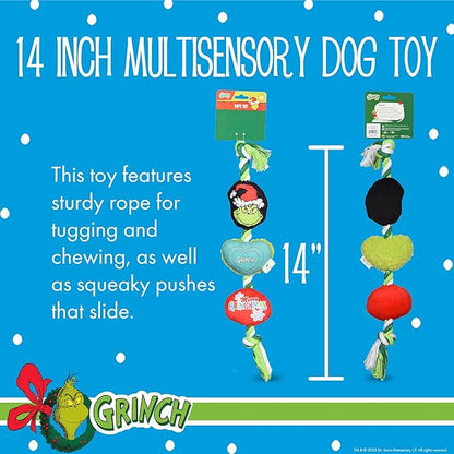 Dr. Seuss for Pets How The Grinch Stole Christmas 14'' Grinch Rope Toy for Dogs | Squeaky Dog Toys,Rope Toys,Holiday Toys for Dogs,Pet Stocking Gifts The Grinch (FF23498-23/12)