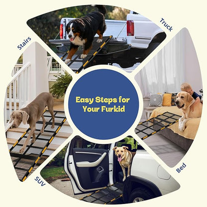 Dog Ramp for Car & Truck & SUV & Stairs - Joint-Friendly, Anti-Slip, Gentle Slope，Extra Wide & Stable, Up to 200 lbs