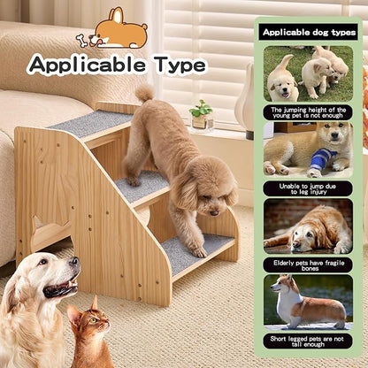 Dog Stairs for Small Medium Large Dogs 14.17" H Load Capacity 150lbs Solid Wood Non-Slip Sturdy Pet Steps for Bed & Couch 3 Step 15.75 * 16.93 * 14.17"