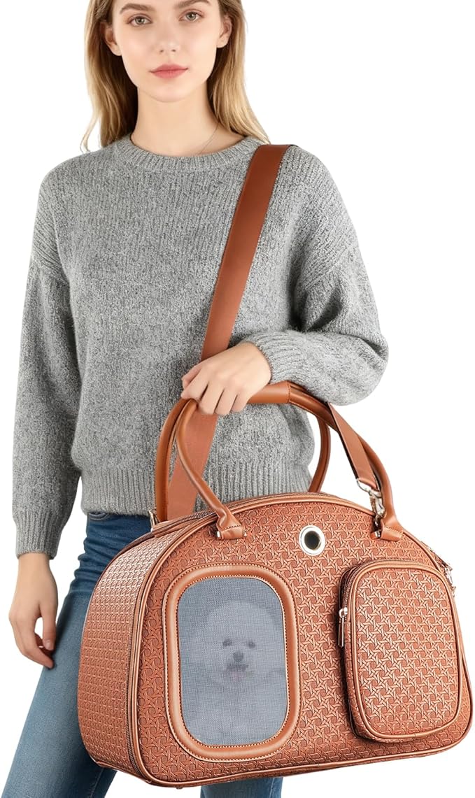 Dog Purse Carrier for Small Dogs, Airline Approved Pet Carrier Purse with Mesh Windows, Soft-Sided Travel Bag for 5–9 lbs Puppy & Cats, Lightweight Tote for Travel & Daily Outings