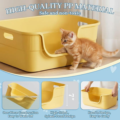 Low Entry Kitty Litter Box for Small Cats, Kittens Litter Boxes with High Sides, Open Top, Anti-Splash Plastic Litter Pan for Medium Pets, Easy to Clean, 16.5" L*11.8" W*7" H (Green)