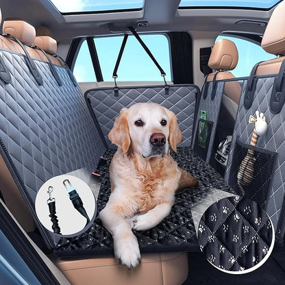 Back Seat Extender for Dogs, Dog Car Seat Cover for Back Seat - No-Slip 600D Waterproof Hammock, Exclusive Large Space Hard Bottom Seat Bed Holds 330 Ibs, Dog Accessories, Dog Bed for Car - Gray