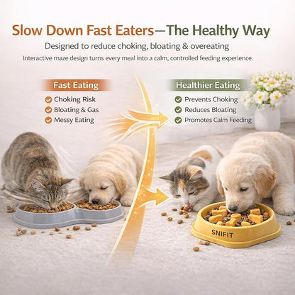 Slow Feeder Bowl for Small & Medium Cats & Dogs - Durable Slow Feeding Bowl with Non-Slip Base - Anti-Choking Puzzle Food Bowl for Dogs That Helps Mental Stimulation & Reduces Fast Eating-Green