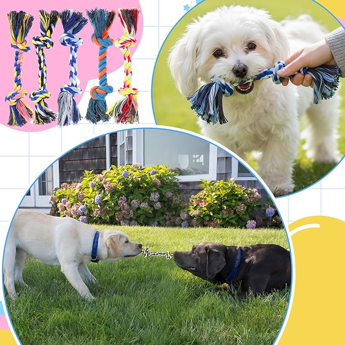 100 Pieces Knot Rope Dog Toys Multi-Color Puppy Chew Toy for Small Medium Dogs, Dental Teething Chew Toy with 2 Knots, Interactive Tug Toys for Aggressive Chewers, Stress Relief Pet Supplies