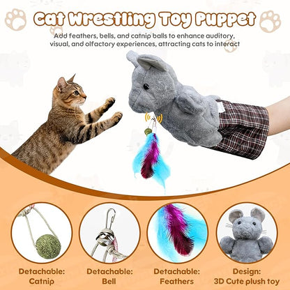 Homrich Cat Wrestling Glove Toys, Interactive Hand Puppet with Catnip & Feathers, Thick Soft Padding for Safe Play - Durable Fun & Enrichment for Cats & Kittens