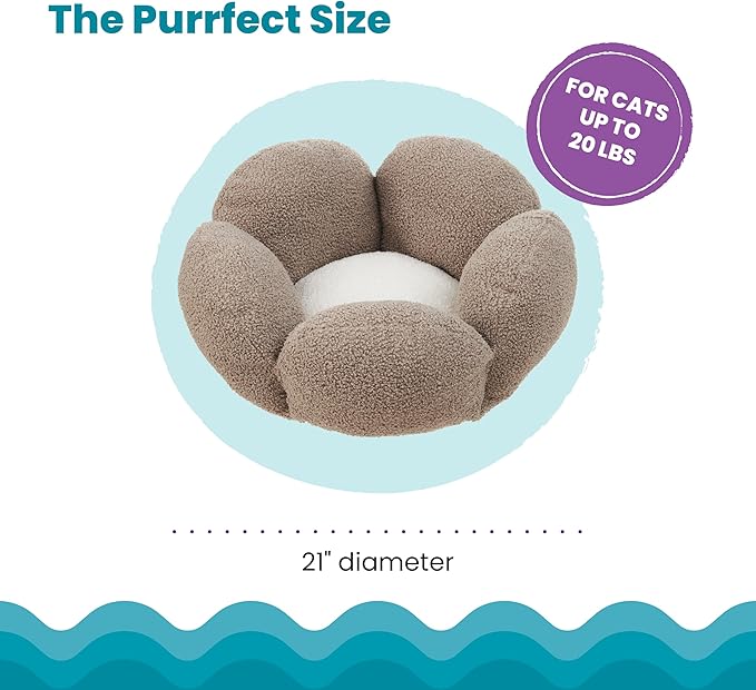 Catstages Purrfect Petals Flower Cat Bed with Plush Support and Raised Sides, Tan, 21 in - Secure, Soft, Comfortable Bed for Cats and Kittens