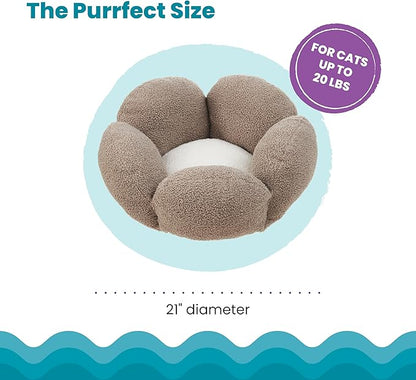 Catstages Purrfect Petals Flower Cat Bed with Plush Support and Raised Sides, Tan, 21 in - Secure, Soft, Comfortable Bed for Cats and Kittens