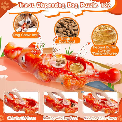 Dog Toy for Aggressive Chewers:Tough Almost Indestructible Chew Toys for Medium & Large Breeds,Treat Dispensing Dog Puzzle Toy Reduce Pet Anxiety and Boredom to Keep Them Busy,Milk Flavored