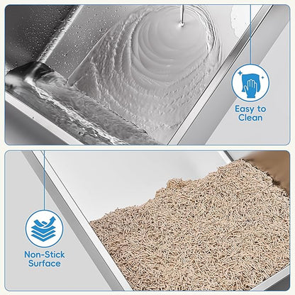 2 Pack Stainless Steel Cat Litter Box with Lid, XL Extra Large Metal Box for Big Cats, 24" L x 16" W x 12" H, Enclosed Litter Box High Sided, Non-Sticky, Include Litter Scoop