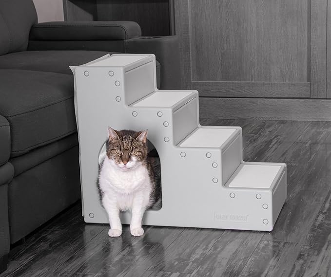 Pet Gear Pet Step IV Pet Stairs for Small Dogs and Cats up to 50 pounds, Lightweight, No Tools Required, 13 Colors to Choose from, Essential Grey with Pet Den