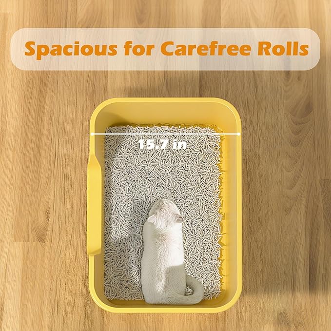 Large Cat Litter Box with High Sides for Indoor Cats,XL Low Entry Open Top Cat Litter Pan for Kittens,Big or Senior Cats,High Wall Easy Cleaning Anti-Splashing Multi-cat Litter Tray (Grey)