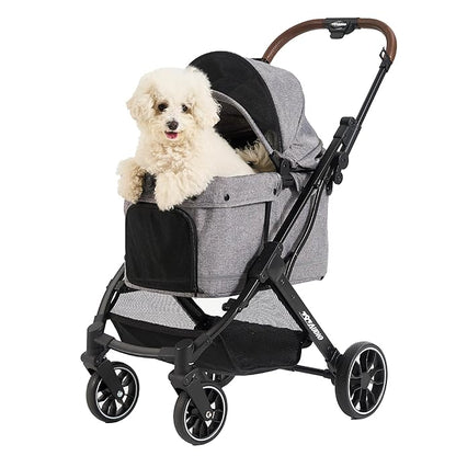 797Audio Dog Stroller for Small Medium Dogs, Pet Stroller for Cats Puppy Up to 121lbs,Foldable,One Click Folding,4 Wheel Shock Absorption,Adjustable Canopy with Sun Shades,Removable Washable Pad(Grey)