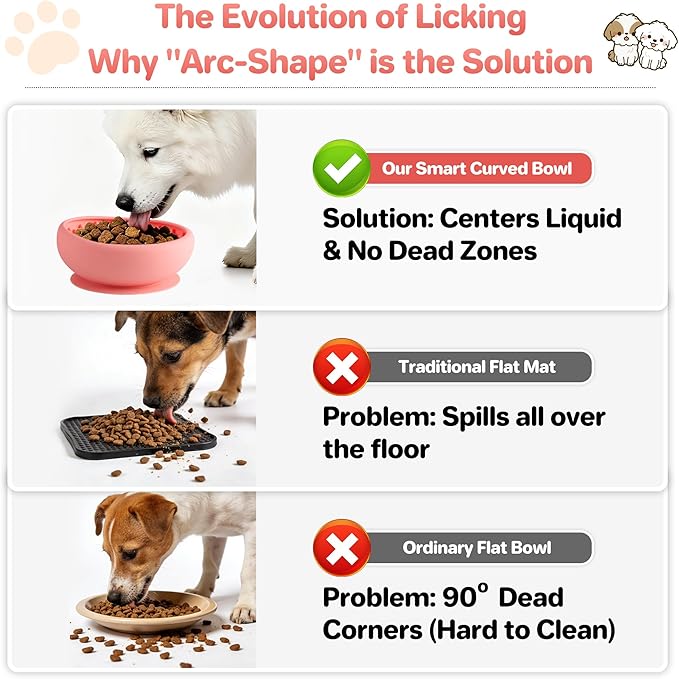 Dog Lick Bowl Slow Feeder with Slanted Anti-Spill Design, Extra-Thick Bite-Resistant Rim, Strong Suction Base, Freezer Safe for Frozen Treats — A Cleaner Alternative to Lick Mats for Dogs (Coral)