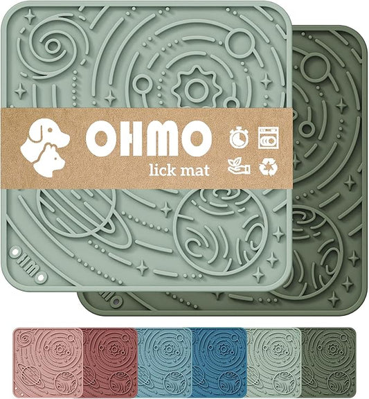 OHMO Lick Mat for Dogs and Cats(Small, Camo&Light Green, 2pcs) Enrichment Accessories Toy Space Star Easy Clean Pet Slow Feeder/Suction Cups, Licking Pad for Anxiety Relief and Boredom Reduction