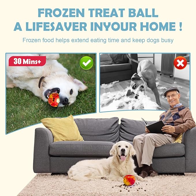 Dog Frozen Treat Toy, Slow Food Training to Relieve Boredom and Stimulating, Interactive Treat Dispensing Dog Toy, Interactive Chew Toys, Super Easy to Open Clean, for Small Dogs (red, Large)