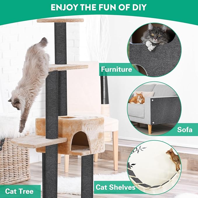 Cat Scratch Couch Furniture Protector, Trimmable Self-Adhesive Cat Scratch Carpet, DIY Climbing Cats Scratch Mat for Covering Cat Scratching Post and Wall & Door Protector from Cat Claws (Dark Grey)