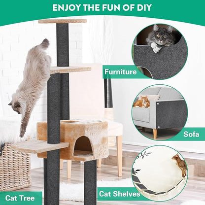 Cat Scratch Couch Furniture Protector, Trimmable Self-Adhesive Cat Scratch Carpet, DIY Climbing Cats Scratch Mat for Covering Cat Scratching Post and Wall & Door Protector from Cat Claws (Dark Grey)