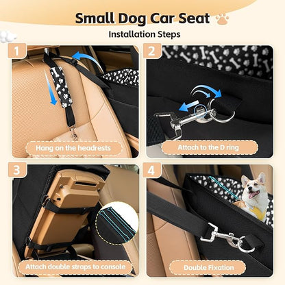 Center Console Dog Car Seat, Portable Pet Cat Puppy Booster Armrest Carseat, Anti-Collapse Pet Car Seat with Safety Leash, Adjustable Straps, Storage Pockets, Support Pet Up to 15lbs (Black)
