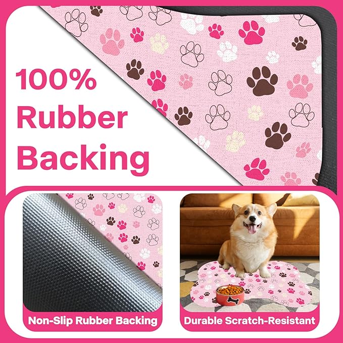 Pet Dog Cat Food Mat, Absorbent Bone Shaped Dog Bowl Mats for Food and Water, Non Slip Cute Dogs Cat Placemats Feeding Mat with Rubber for Floors Indoor Puppy Pet Accessories Supplies 16"x24" Pink