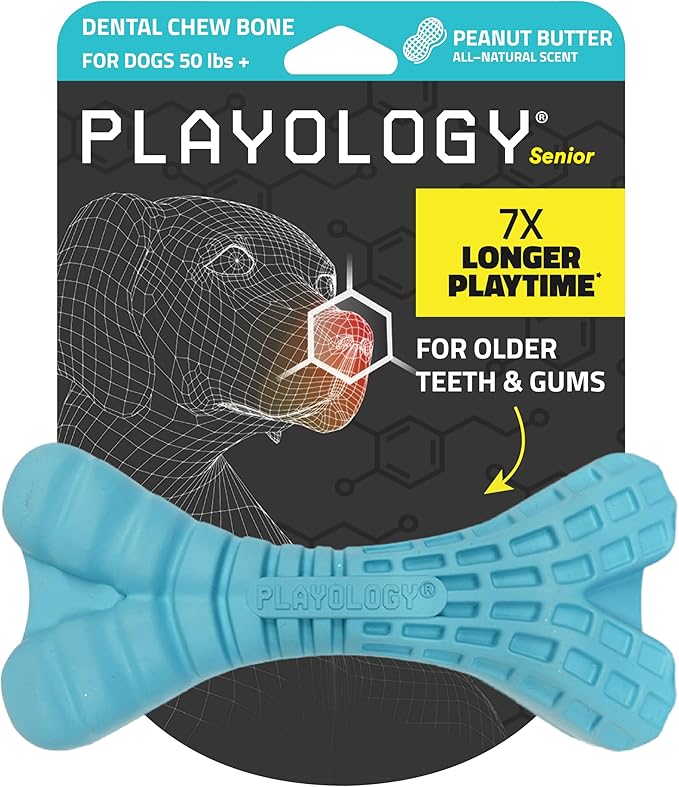 Playology Dog Toys | Dental Chew Bone Gentle on Gums | Jumbo Peanut Butter Scented Toy - Easy to Clean and Made from Non Toxic Materials
