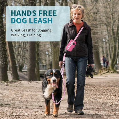 Hands Free Dog Leash with Removable Zipper Pouch, Dual Padded Handles and Durable Bungee for Walking, Jogging and Running Your Dog (Large, 35-140 lbs-Pink