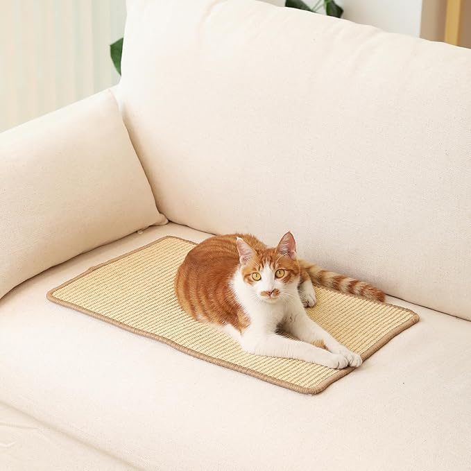 FUKUMARU 2 Packs Cat Scratching Mat, 19.6 x 11.8 Inch Natural Sisal Cat Scratch Pad Mats for Indoor Cats, Horizontal Cats Wall Scratcher Kitten Floor Rug with Sticky Tape, Furniture Protector