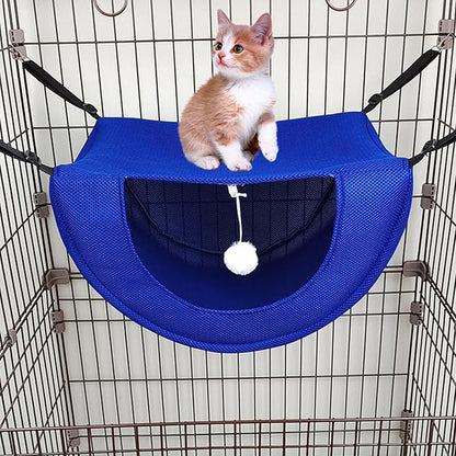 Cat Hammock Bed Mesh Hanging Small Pet Nest Breathable Summer Cage Hammock for Kitten Comfortable Resting Bed with Washable Blue M Size
