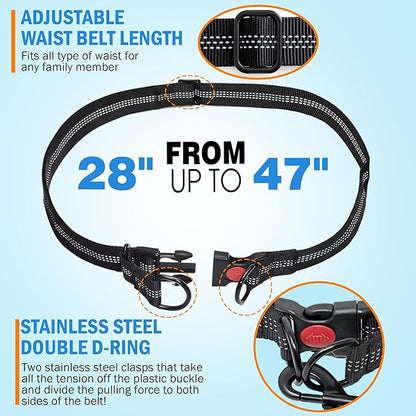 Hands Free Dog Leash with Waist Belt – No-Pull Bungee, Dual Padded Handles & Zipper Pouch for Running, Walking & Training – Adjustable Waist Leash for Large & Medium Dogs (Black)