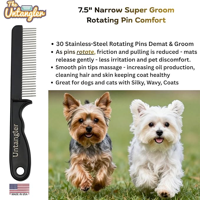 Super-Groom Combs with Smooth Rotating Teeth for Painless Mat Removal (JetBlack, 30 Narrow-Spaced Teeth)