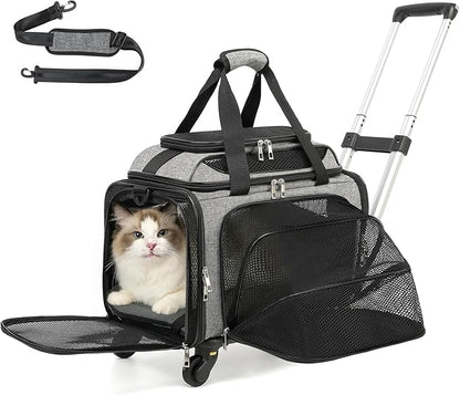 Cozy Cruiser Pet Carrier with Wheels,TSA Airline Approved, Expandable Space, Soft-Sided & Collapsible Design,Rolling Travel Bag with Telescopic Handle for Small Dogs and Cats