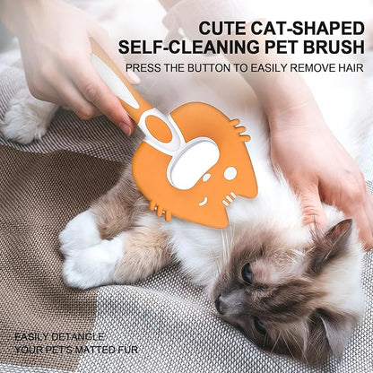 Self Cleaning Slicker Brush for Cats Orange Deshedding Shedding Cat Brush Skin-Friendly Pet Grooming Tool for Long Short Haired Cats and Dogs Remove Loose Hair Mats Knots Tangles