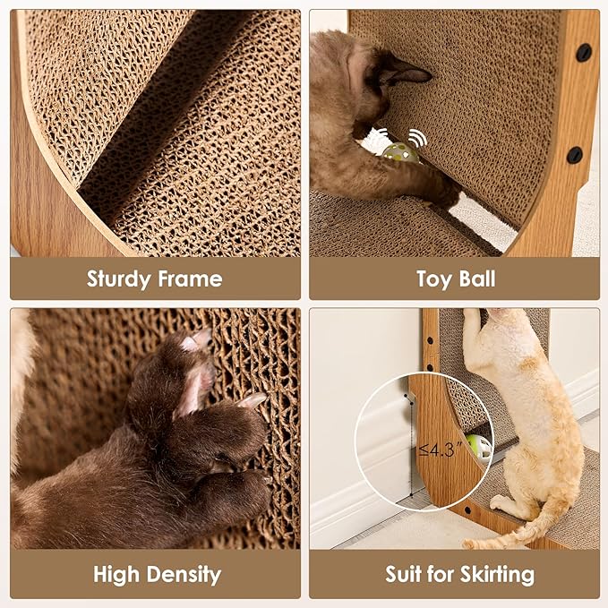EHEYCIGA Cardboard Cat Scratcher for Indoor Cats, 26.8 Inch L Shaped Vertical Cat Scratching Board with Ball Cat Toy, Large Cat Scratcher Pad, Brown (Pack of 2)