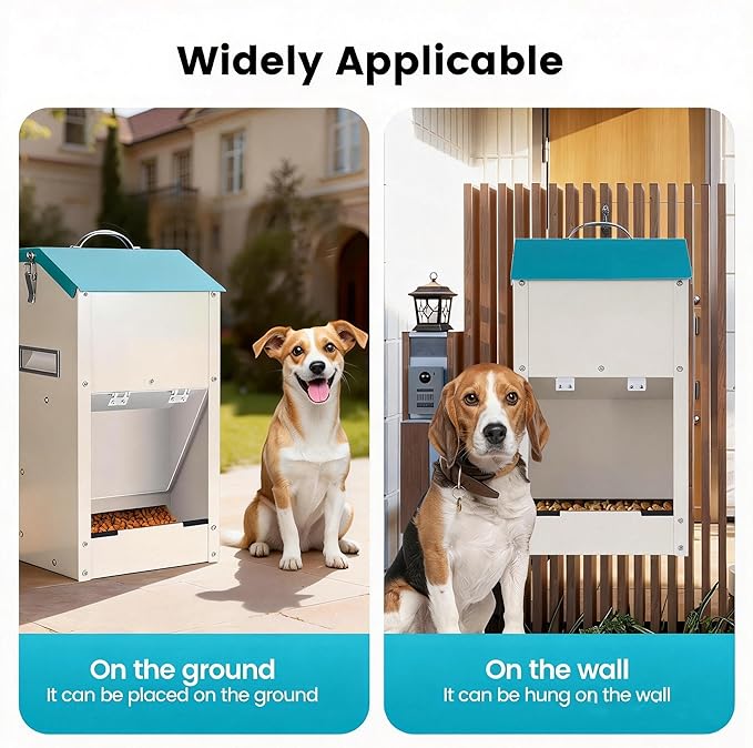 Automatic Dog Feeder Large Breed Outdoor & Indoor Galvanized Dog Food Dispenser 15lbs Wall Mountable Gravity Pet Food Station Auto Feeder Self Feeding with Clear Door for Puppy, Dog, Cat
