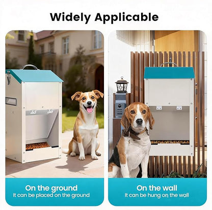 Automatic Dog Feeder Large Breed Outdoor & Indoor Galvanized Dog Food Dispenser 15lbs Wall Mountable Gravity Pet Food Station Auto Feeder Self Feeding with Clear Door for Puppy, Dog, Cat