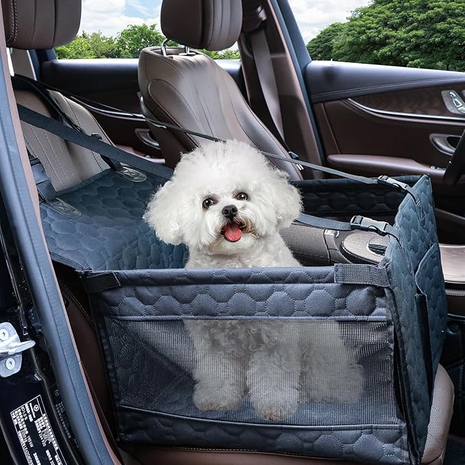 Dog Car Seat for Medium Small Dogs, Pet Car Seat with Adjustable Safety Belt & Storage Pockets, Breathable Waterproof Pet Car Seats Cover, Small Dog Seats for Dogs Under 30lbs (Medium, Black)