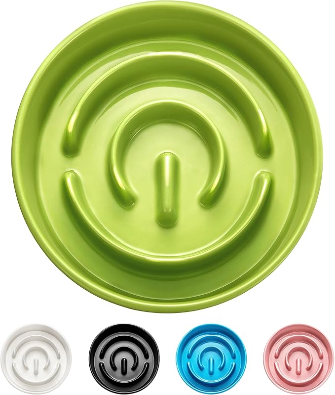 Ceramic Slow Feeder Dog Bowls, 0.6 Cup Slow Feeder for Small Dogs, Puzzle Maze Bowl, Prevents Choking, 6in, Green