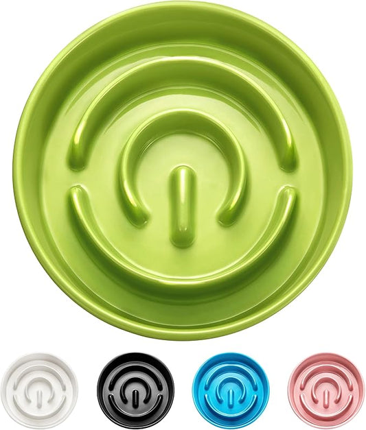 Ceramic Slow Feeder Dog Bowls, 0.6 Cup Slow Feeder for Small Dogs, Puzzle Maze Bowl, Prevents Choking, 6in, Green